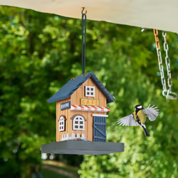 Relaxdays - Mangeoire d'extérieur pour oiseaux, café en bois, à suspendre, hlp 23,5x18x18 cm, pour jardin & balcon, coloré