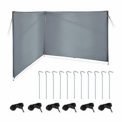 Relaxdays Auvent, Brise-vue camping & plage, H x L: 1,5 x 4 m, barres en acier, polyester, avec sardines et cordes, gris