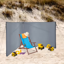 Relaxdays Auvent, Brise-vue camping & plage, H x L: 1,5 x 4 m, barres en acier, polyester, avec sardines et cordes, gris