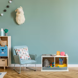 Relaxdays Étagère pour enfants, motif chiens, 2 compartiments, HxLxP : 33x60x34 cm, MDF, rangement chambre, multicolore
