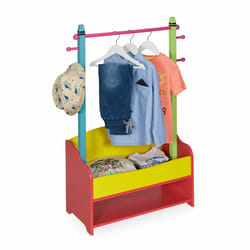 Penderie pour enfants, portant vêtements chambre, 4 crochet, 2 tiroirs, hlp : 100,5x71x30 cm, multicolore - Relaxdays