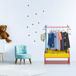 Penderie pour enfants, portant vêtements chambre, 4 crochet, 2 tiroirs, hlp : 100,5x71x30 cm, multicolore - Relaxdays - Vue supplémentaire 2
