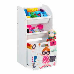 Tagère étroite pour enfants, 3 boîtes, motif d'héroïne, caisse avec roulettes, hlp : 80,5x42,5x30 cm, blanche - Relaxdays