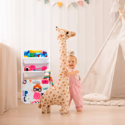 Tagère étroite pour enfants, 3 boîtes, motif d'héroïne, caisse avec roulettes, hlp : 80,5x42,5x30 cm, blanche - Relaxdays