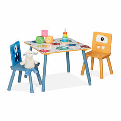 Relaxdays - Set table & 2 chaises enfants, table enfant avec 2 chaises, garçon & fille, mdf & bois, coin salon multicolore
