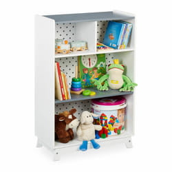 Relaxdays - tagère pour enfants pour jouets et livres, 90x60x30 cm, 4 espaces, bout de chou, rangement, blanc/gris