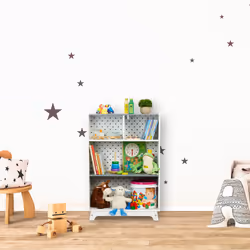 Relaxdays - tagère pour enfants pour jouets et livres, 90x60x30 cm, 4 espaces, bout de chou, rangement, blanc/gris