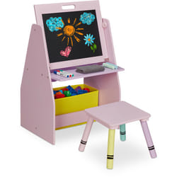 Relaxdays - Table pour enfants avec tableau à deux faces, 84 x 52 x 45 cm, avec un sac en tissus et 2 compartiments, rose