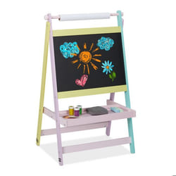 Relaxdays Tableau pour enfants deux en un 90 x 56 x 42 cm rouleau de papier craie dessin dimensions multicolore