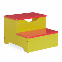Relaxdays Marchepied pour enfants, petit tabouret, 2 marches, hauteur 25 cm, salle bain, MDF, accès lavabo, rouge-jaune