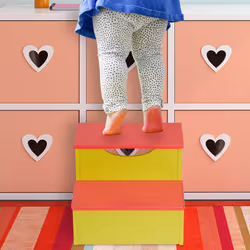 Relaxdays Marchepied pour enfants, petit tabouret, 2 marches, hauteur 25 cm, salle bain, MDF, accès lavabo, rouge-jaune