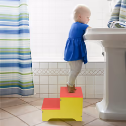 Relaxdays Marchepied pour enfants, petit tabouret, 2 marches, hauteur 25 cm, salle bain, MDF, accès lavabo, rouge-jaune