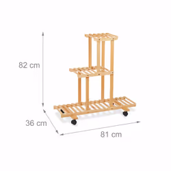 Tagère à plantes, avec 3 emplacements, en bambou, roulettes, hlp : env. 82 x 81 x 36 cm, intérieur, nature - Relaxdays - Vue supplémentaire 4