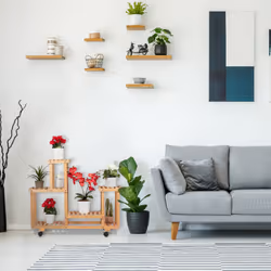 Tagère à plantes, avec 6 emplacements, en bambou, roulettes, hlp : env. 79 x 95 x 36 cm, intérieur, nature - Relaxdays