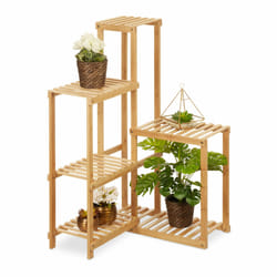 Meuble plantes bambou, 6 étagères, Rangement d'angle, h x l x p : 101x62x62 cm, ranger fleurs salon, nature - Relaxdays
