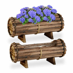Relaxdays - Jardinière en bois, pot de fleurs, en lot de 2, avec film, hlp 18 x 40 x 14 cm, extérieur & intérieur, marron
