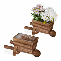 Relaxdays - Jardinière en forme de brouette, 2 pièces, déco jardin, HxLxP: env. 12,5x26x12 cm, porte-plantes, bois, nature