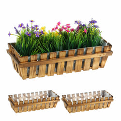 Relaxdays - Jardinières, lot de 3, bois, aspect lattes, rebord de fenêtre et balcon, HxLxP 12 x 45 x 19,5 cm, bac, nature