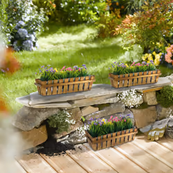 Relaxdays - Jardinières, lot de 3, bois, aspect lattes, rebord de fenêtre et balcon, HxLxP 12 x 45 x 19,5 cm, bac, nature