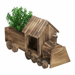 Relaxdays - Pot de fleurs en forme de train avec film, bois flambé, décoration pour jardin, hlp : 21 x 38 x 13 cm, nature
