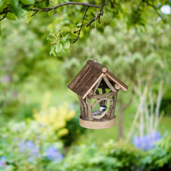 Relaxdays - Mangeoire à oiseaux, abri en bois, cabane à suspendre, nichoir, jardin, HxLxP 22,5 x 17 x 13,5 cm, nature