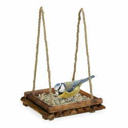 Relaxdays Mangeoire d’extérieur pour oiseaux à suspendre ou poser, en bois, H x L x P : 6,5 x 25 x 25 cm, marron