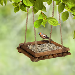 Relaxdays Mangeoire d’extérieur pour oiseaux à suspendre ou poser, en bois, H x L x P : 6,5 x 25 x 25 cm, marron