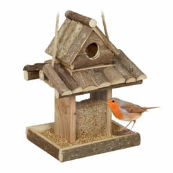 Relaxdays - Mangeoire à oiseaux, abri en bois, cabane à suspendre, nichoir, jardin, HxLxP 25 x 17,5 x 16 cm, nature