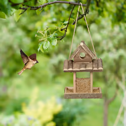 Relaxdays - Mangeoire à oiseaux, abri en bois, cabane à suspendre, nichoir, jardin, HxLxP 25 x 17,5 x 16 cm, nature