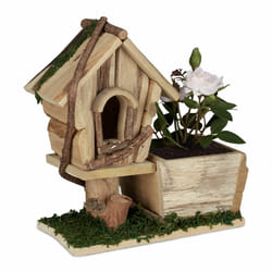 Relaxdays Pot de fleurs carré en bois, nichoir décoratif, avec mousse et écorce, pour intérieur & extérieur, nature/vert