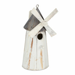 Relaxdays - Mangeoire à oiseaux décorative, bois, design moulin à vent, jardin, balcon, hlp : 32x13,5x13,5 cm, blanc/gris