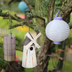 Relaxdays - Mangeoire à oiseaux décorative, bois, design moulin à vent, jardin, balcon, hlp : 32x13,5x13,5 cm, blanc/gris