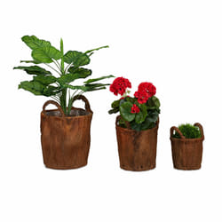 Relaxdays - Jardinière en lot de 3, rustique et décorative, feuilles de cocotier, cache-pot, pour vos plantes, nature
