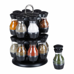 Relaxdays - Carrousel à épices, 16 pots, support, pivote sur 360º, HxD : 29 x 19 cm, en plastique, noir/argent