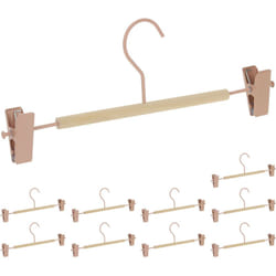 Relaxdays - Cintres pinces, lot de 10, 2 pinces, clips pour pantalons et jupes, HxLxP: 11,5 x 30,5 x 3 cm, rose/nature