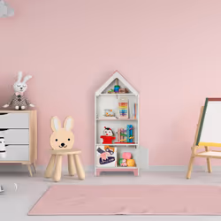 Relaxdays - tagère enfants super-héroïne, 4 compartiments à jouets, armoire à portes, HxLxP 116x51x30 cm, blanc et rose