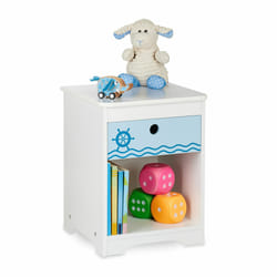 Relaxdays Table de chevet enfant, design maritime, tiroir, rangement, meuble commode nuit, HLP : 41x32x31 cm, blanc-bleu