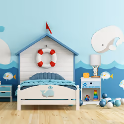 Relaxdays Table de chevet enfant, design maritime, tiroir, rangement, meuble commode nuit, HLP : 41x32x31 cm, blanc-bleu