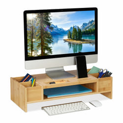 Relaxdays - Support moniteur bambou, rehausseur écran à compartiments, hlp 15,5x62,5x28 cm, dessous d'ordinateur, naturel