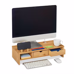 Grâce à ce support PC universel en bambou, profitez toujours d’un bureau bien rangé. Avec 2 tiroirs et un compartiment ouvert ...