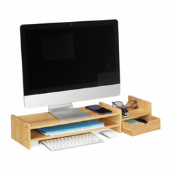 Relaxdays - Support pour moniteur en bambou, rehausseur d'écran, tablette pc, espace rangement, hlp 12x70x19 cm, naturel