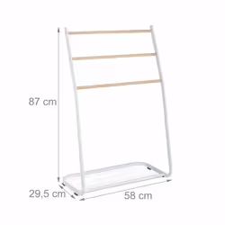 Porte-serviettes sur pied, métal, 3 traverses aspect bois, pour serviettes, HxLxP : 87 x 58 x 29,5 cm, blanc - Relaxdays - Vue supplémentaire 4