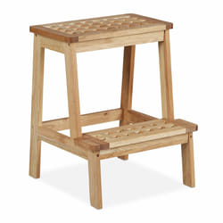 Marche-pied en bois de noyer, escabeau, repose-pied, support pot de fleur, HxLxP : 47x38x38 cm, noyer, nature - Relaxdays