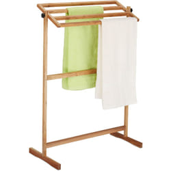 Relaxdays Porte-serviettes sur pied, sèche-serviettes avec 4 barres, HLP: 98x66x31 cm, support serviettes, noyer, nature