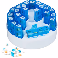 Gardez un aperçu sur vos médicaments journaliers à prendre avec ce piluliermensuel. Le pilulier se compose de 31 boîtes color ...