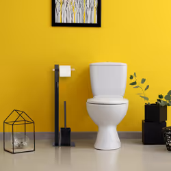 Relaxdays - Serviteur wc non fixe, avec porte-rouleau, brosse et son support, h x l x p : env. 72x20x20 cm, noir et nature