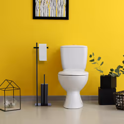 Relaxdays - Serviteur wc non fixe, porte-rouleau, porte-brosse, acier, h x l x p : env. 78 x 20 x 20 cm, noir
