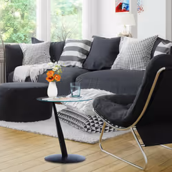 Relaxdays table d'appoint, table de canapé moderne et ronde, H x D : 49 x 45 cm, en verre et en acier, de salon, noir
