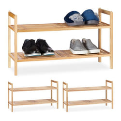 Étagère à chaussures lot de 3 empilable 2 niveaux bois de noyer jusqu’à 6 paires HLP 41 x 69 x 27 cm nature