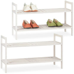 Tagère chaussures, lot de deux, empilable, support avec 2 niveaux, bois de noyer, jusqu'à 6 paires, 41x69x27 cm, blanc
